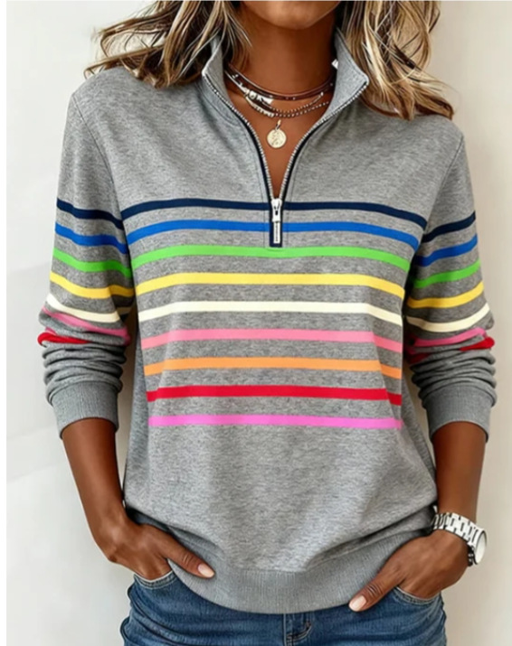 Women's Vibrant Striped Half-Zip Casual Sweatshirt