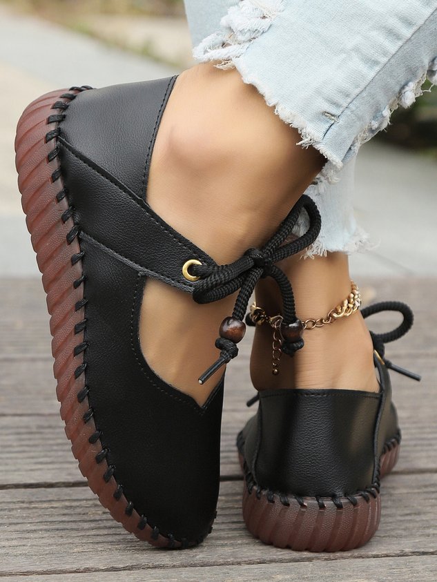 Vintage British Round Toe Women's Leather Shoes