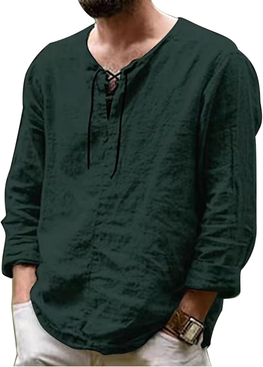 Men's Drawstring Cotton Linen T-shirt