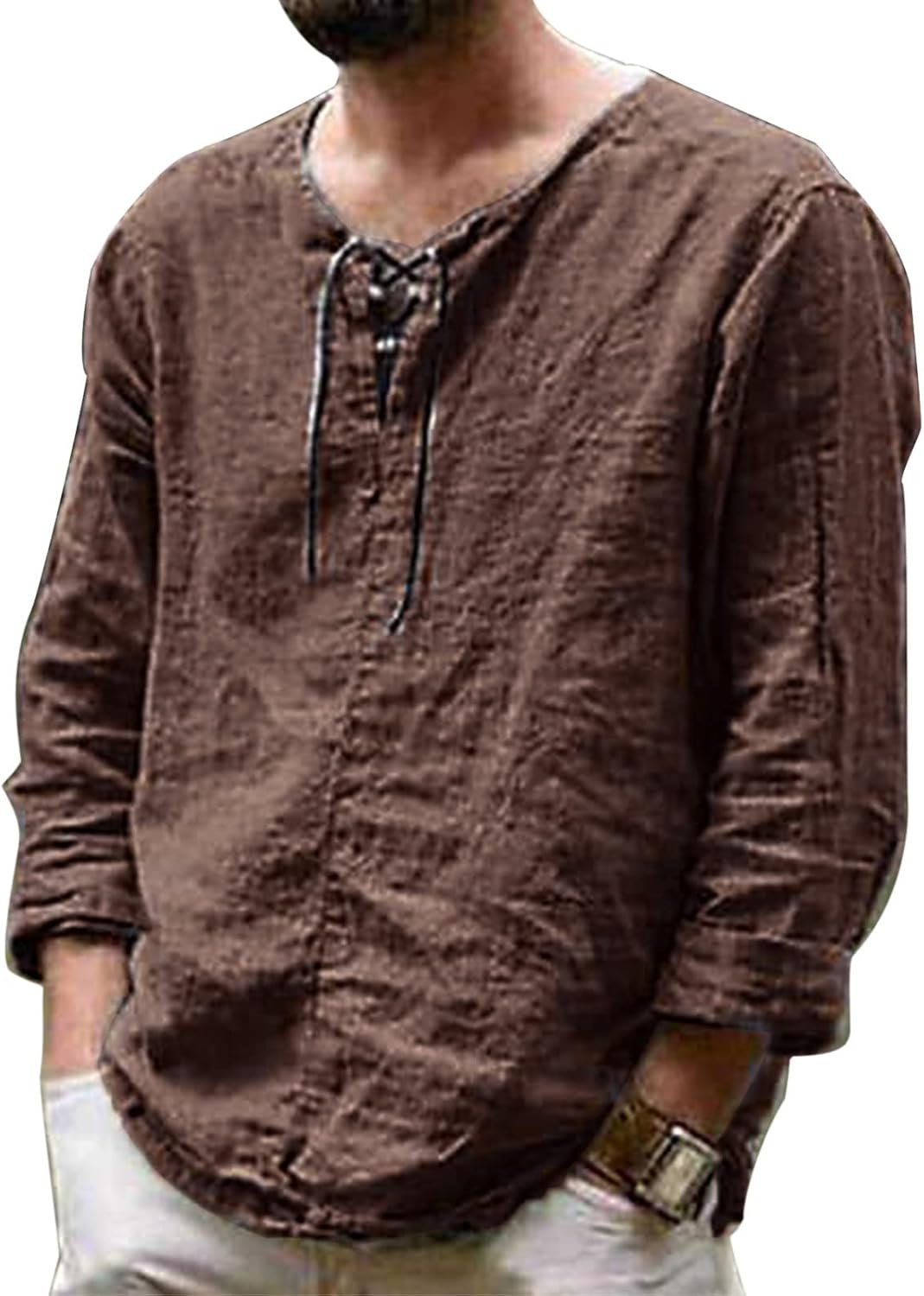 Men's Drawstring Cotton Linen T-shirt