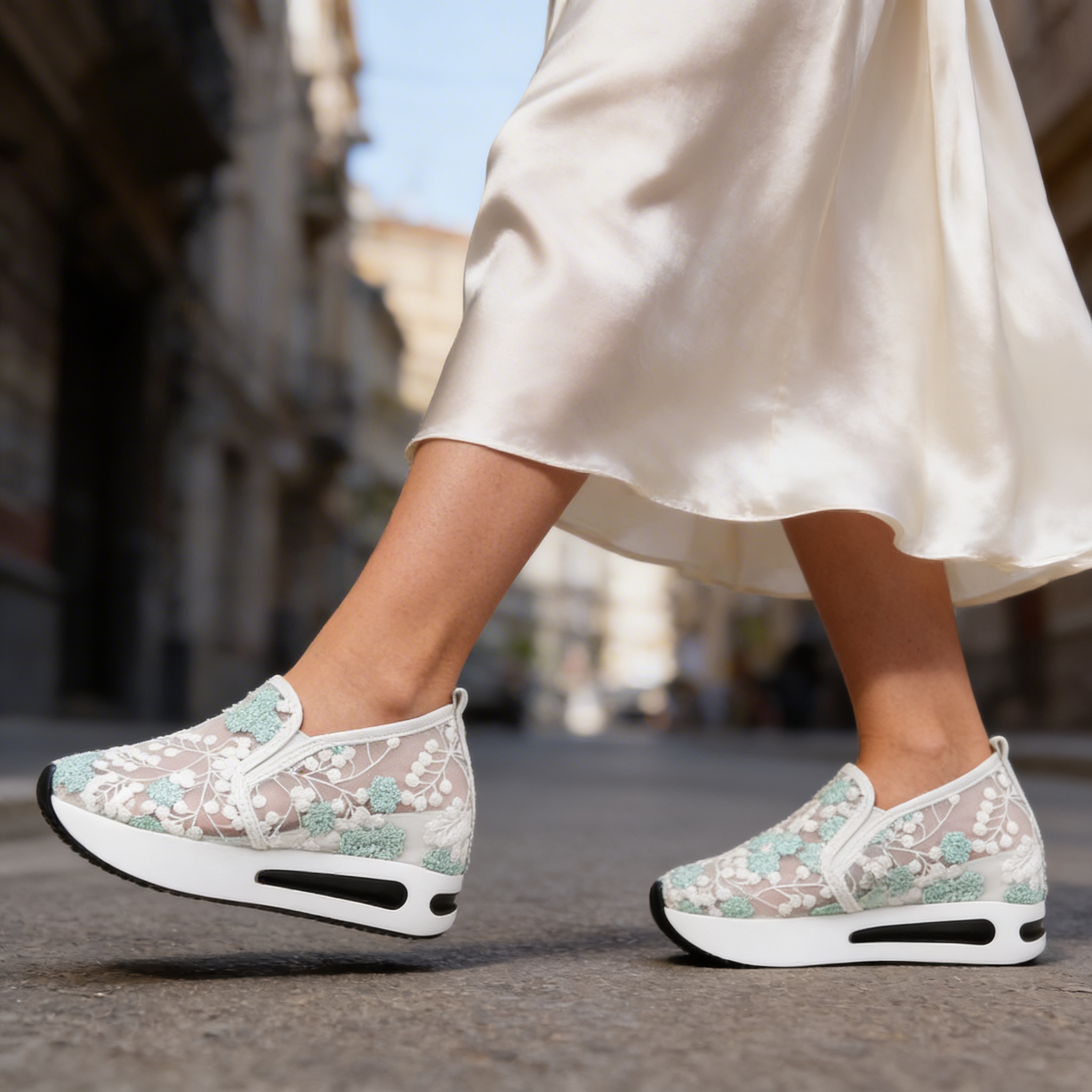 Floral Embroidery Breathable Sheer Mesh Shoes