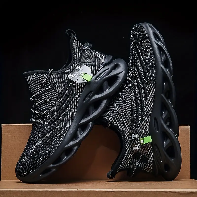 mens knit breathable lace up running shoes lightweight comfy sneaker spring and summer details 3