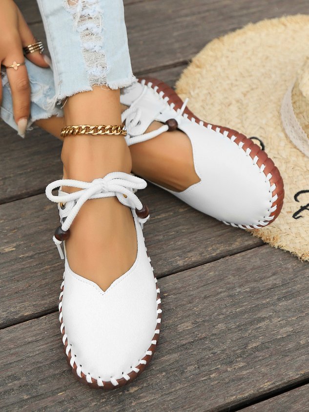 Vintage British Round Toe Women's Leather Shoes