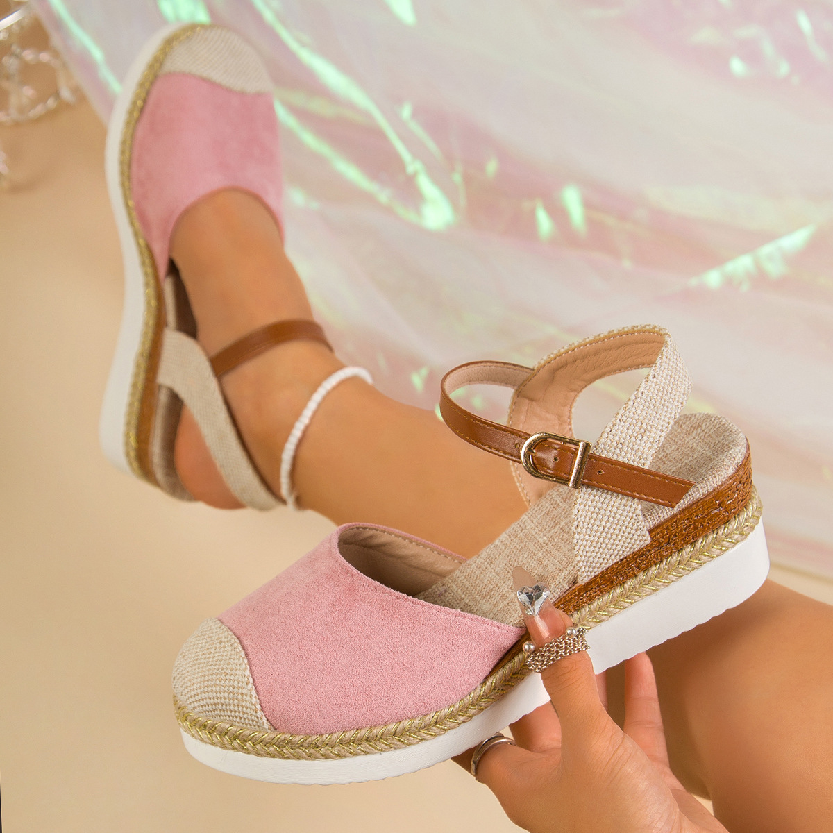 Lightweight Hemp Rope Braided Buckle Thick Sole Sandals