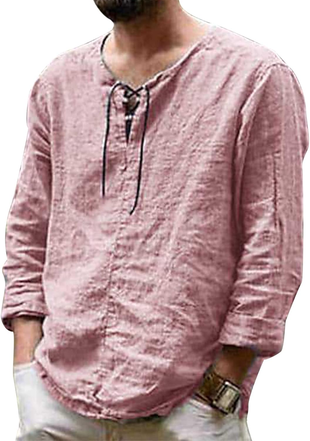 Men's Drawstring Cotton Linen T-shirt