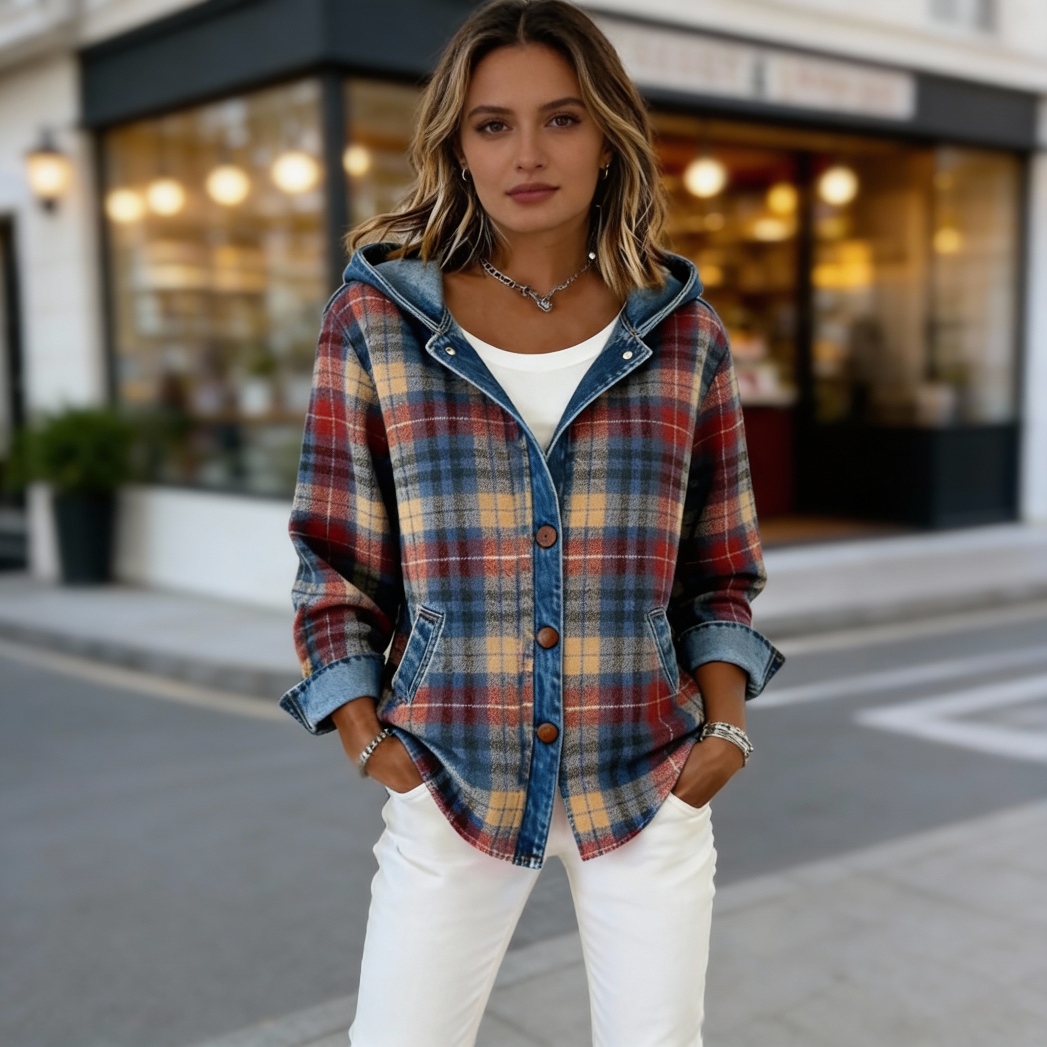 Plaid Denim Hoodie - Ultimate Comfort & Fit