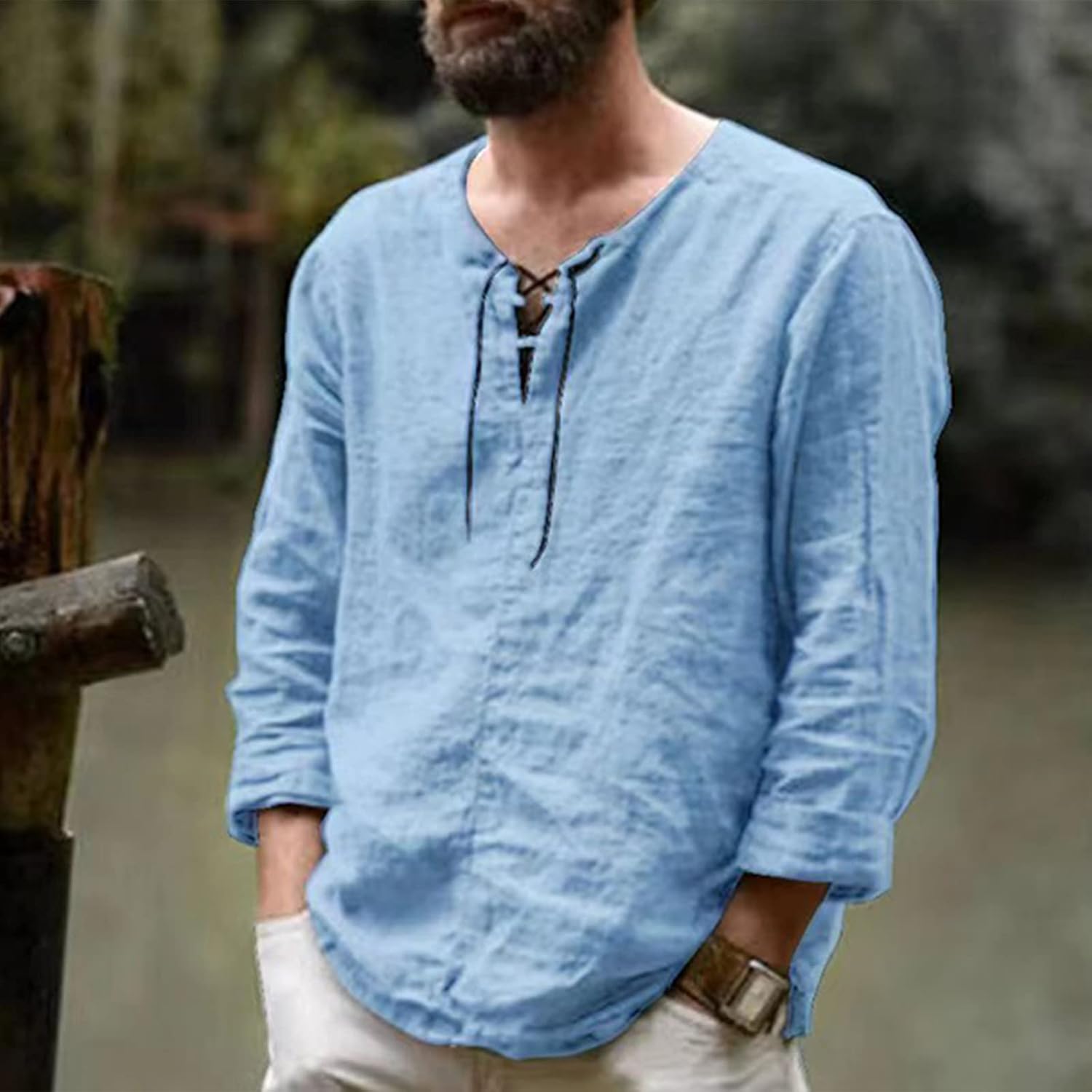 Men's Drawstring Cotton Linen T-shirt