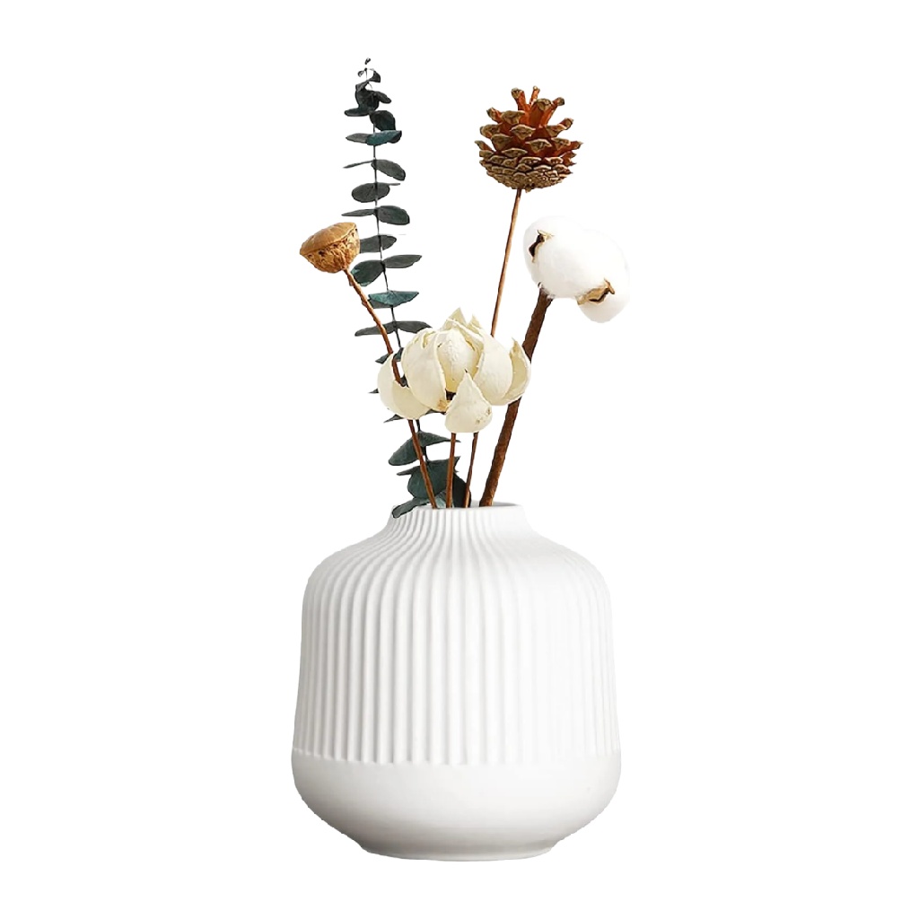 Jarrón Blanco con Diseño de Rayas, Decoración para Flores Secas-agriculture-ehime.space