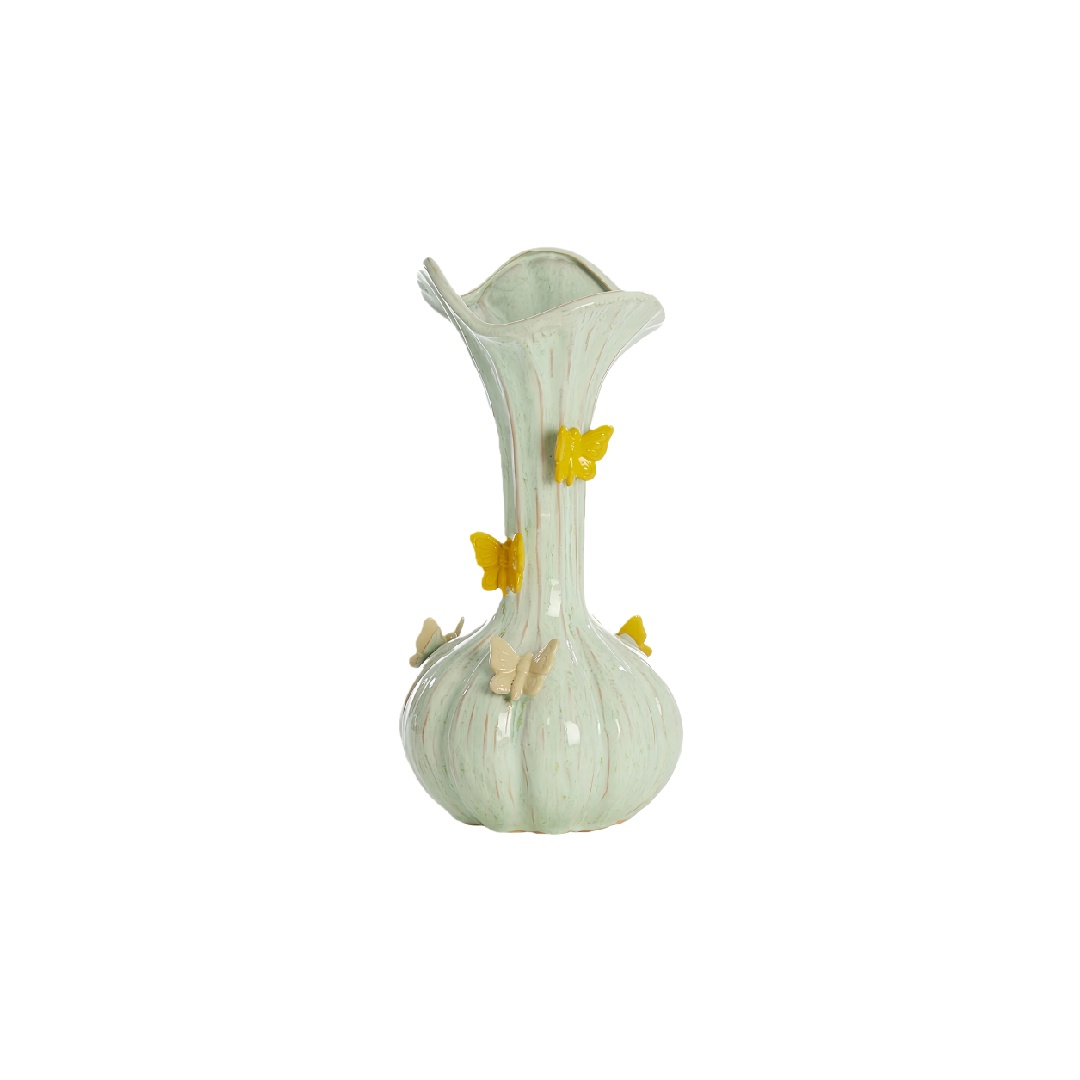 Whimsical Butterfly Relief Ceramic Vase - 11-inch Light Green Sculptural Bud Vase-fohardware.com