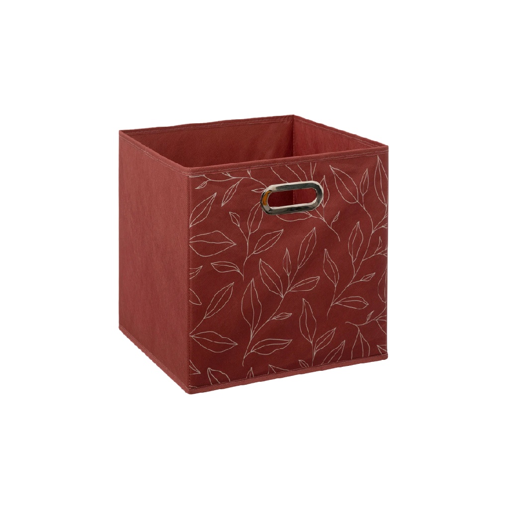 Caja organizadora de tela plegable con asa metálica, cubo de almacenamiento decorativo, color rojo oscuro-agriculture-ehime.space