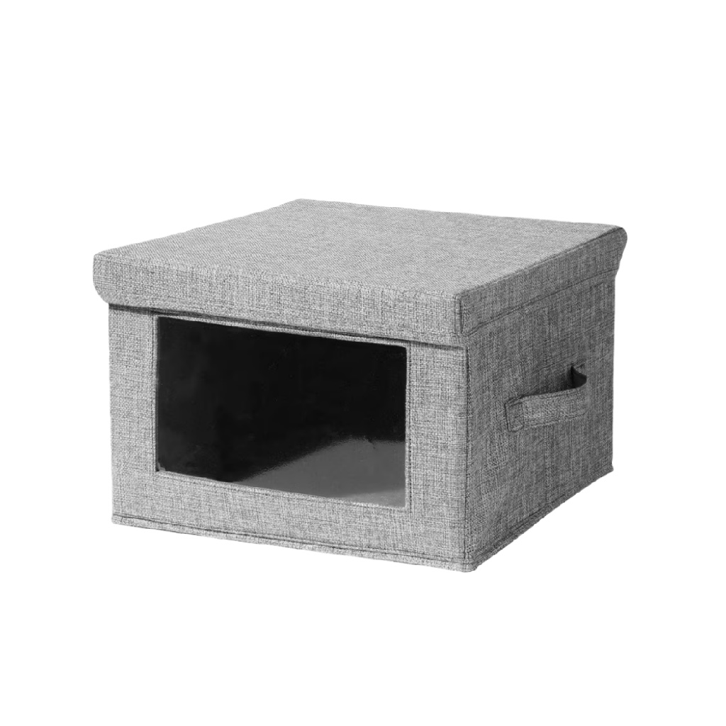 Caja de Almacenaje de Tela Gris con Ventana Transparente-agriculture-ehime.space