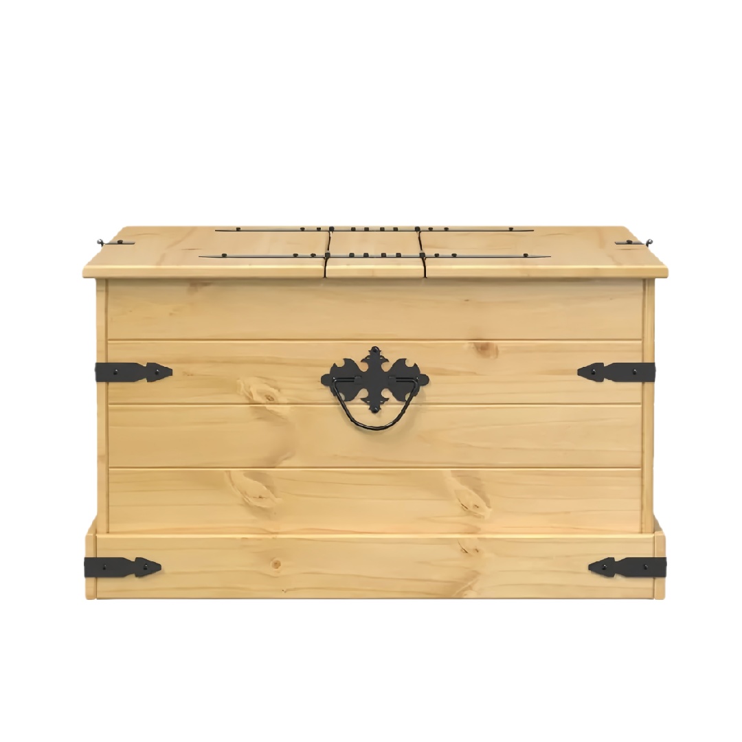 Antique Style Natural Pine Treasure Trunk with Iron Hardware-fohardware.com