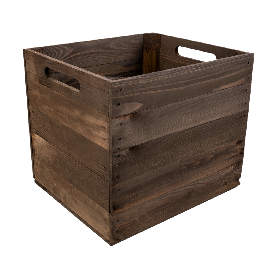 Rustic Dark Espresso Solid Wood Square Storage Crate with Handles-fohardware.com