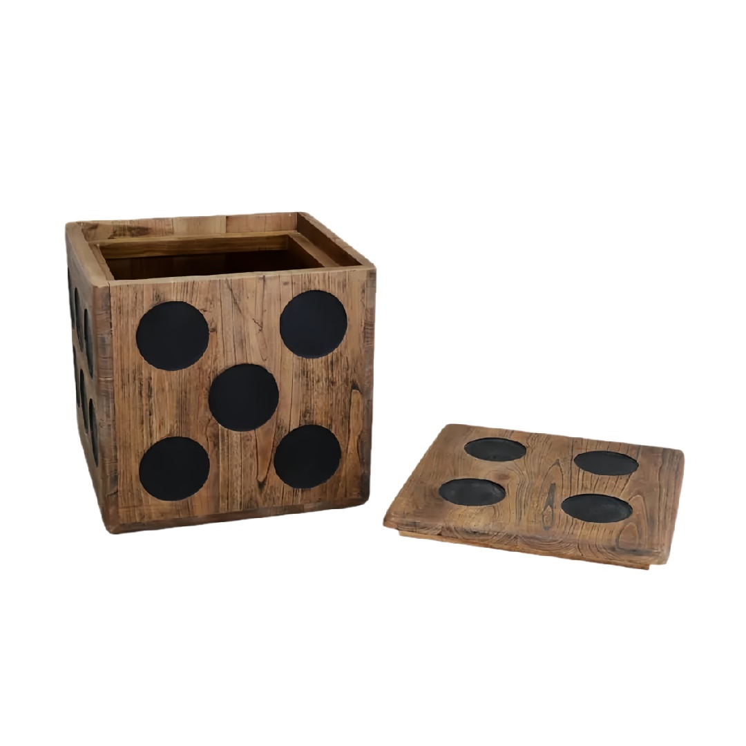 Novelty Giant Dice Shaped Solid Wood Storage Box with Removable Lid-fohardware.com