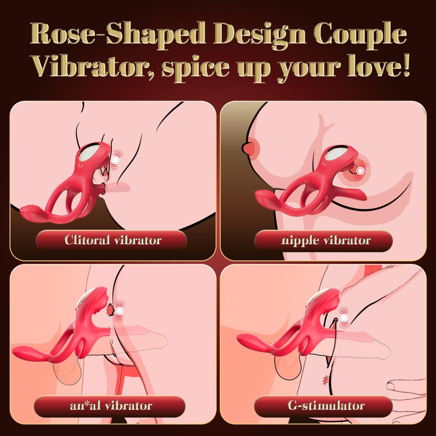 😍Vibrating Cock Ring Rose Couple Sex Toy - G Spot Vibrator✨