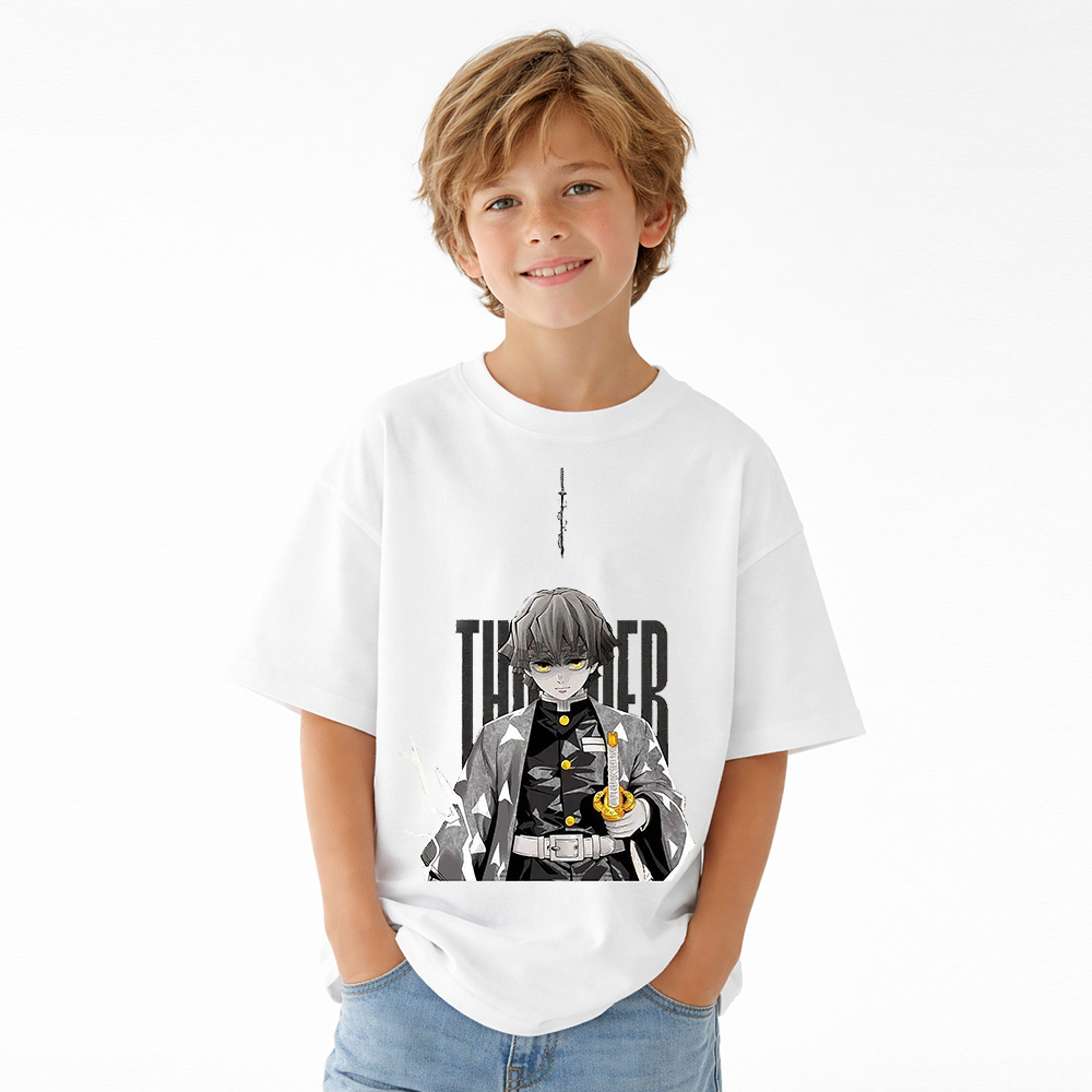Demon Slayer Anime Graphic T-Shirt for Kids Cartoon Print Cotton Tee