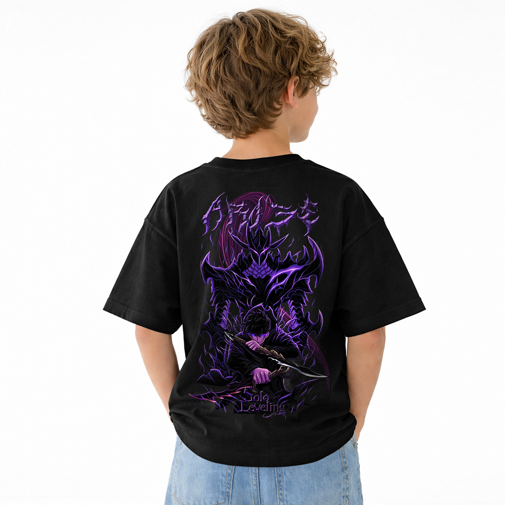 Solo Leveling Anime Graphic T-Shirt for Kids Cartoon Print Cotton Tee