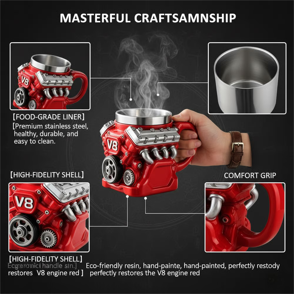 ⚡✨Върховната подаръчна чаша V8 двигател – Мечтата на всеки автомобилен ентусиаст