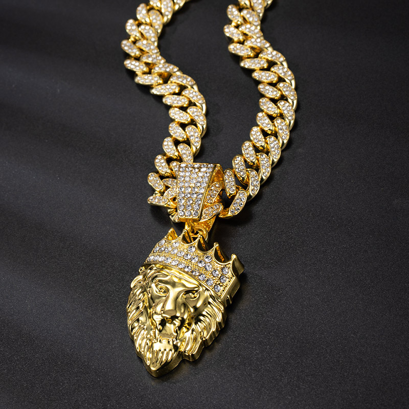 🔥Гореща разпродажба - Дълга кубинска верижка с висулка с корона и лъвска глава
