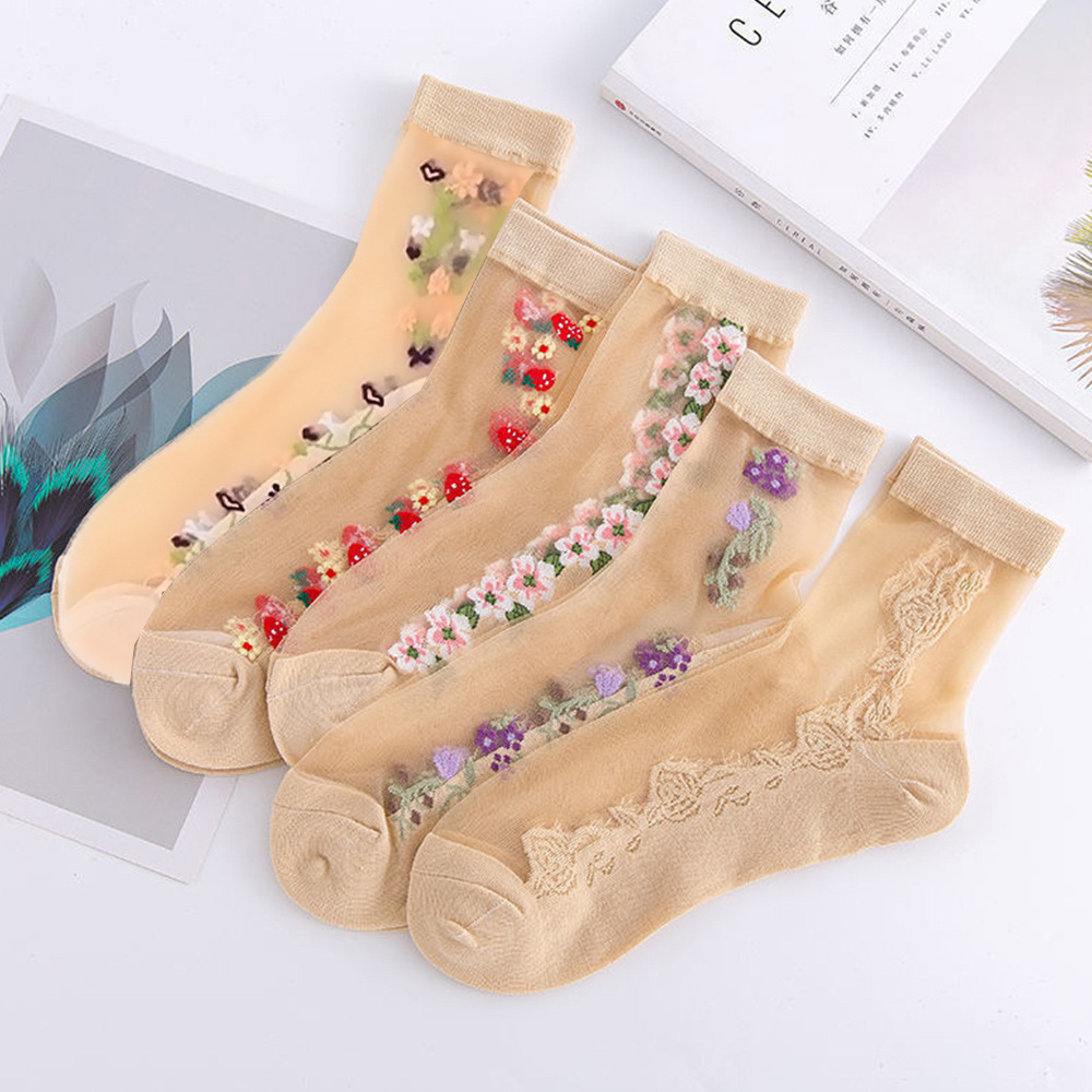 🧦Елегантни прозрачни чорапи до глезена с флорална бродерия