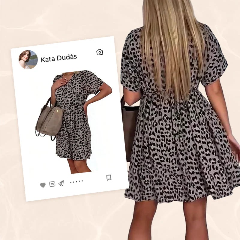 👗Дамска ежедневна рокля с V-образно деколте и къс ръкав