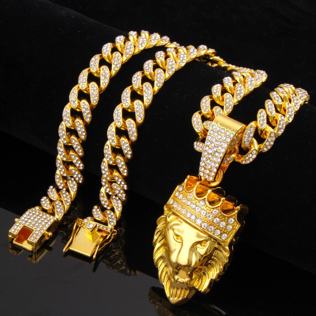 🔥Гореща разпродажба - Дълга кубинска верижка с висулка с корона и лъвска глава