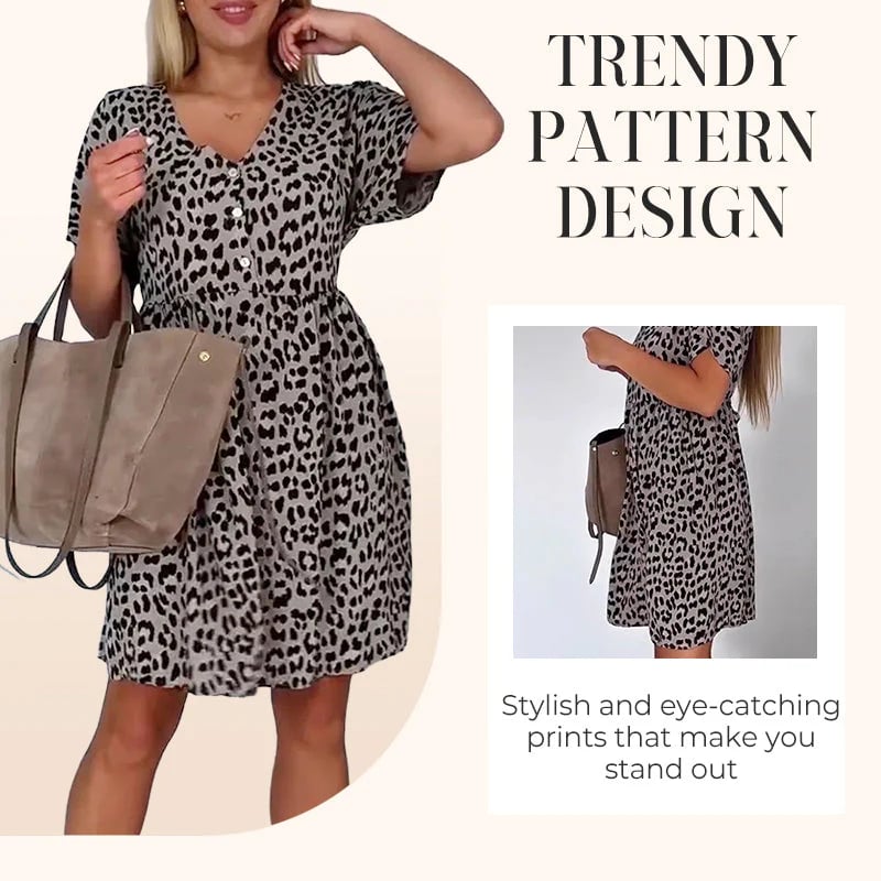 👗Дамска ежедневна рокля с V-образно деколте и къс ръкав