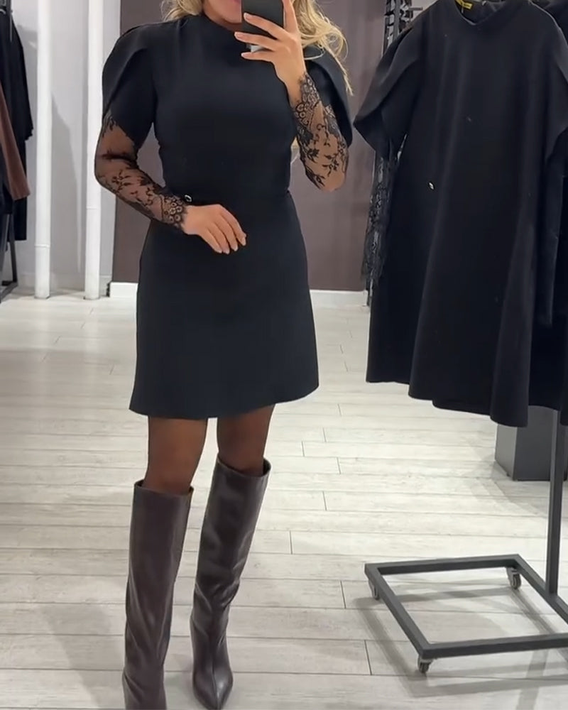 👗Елегантна дамска рокля с дантелени ръкави