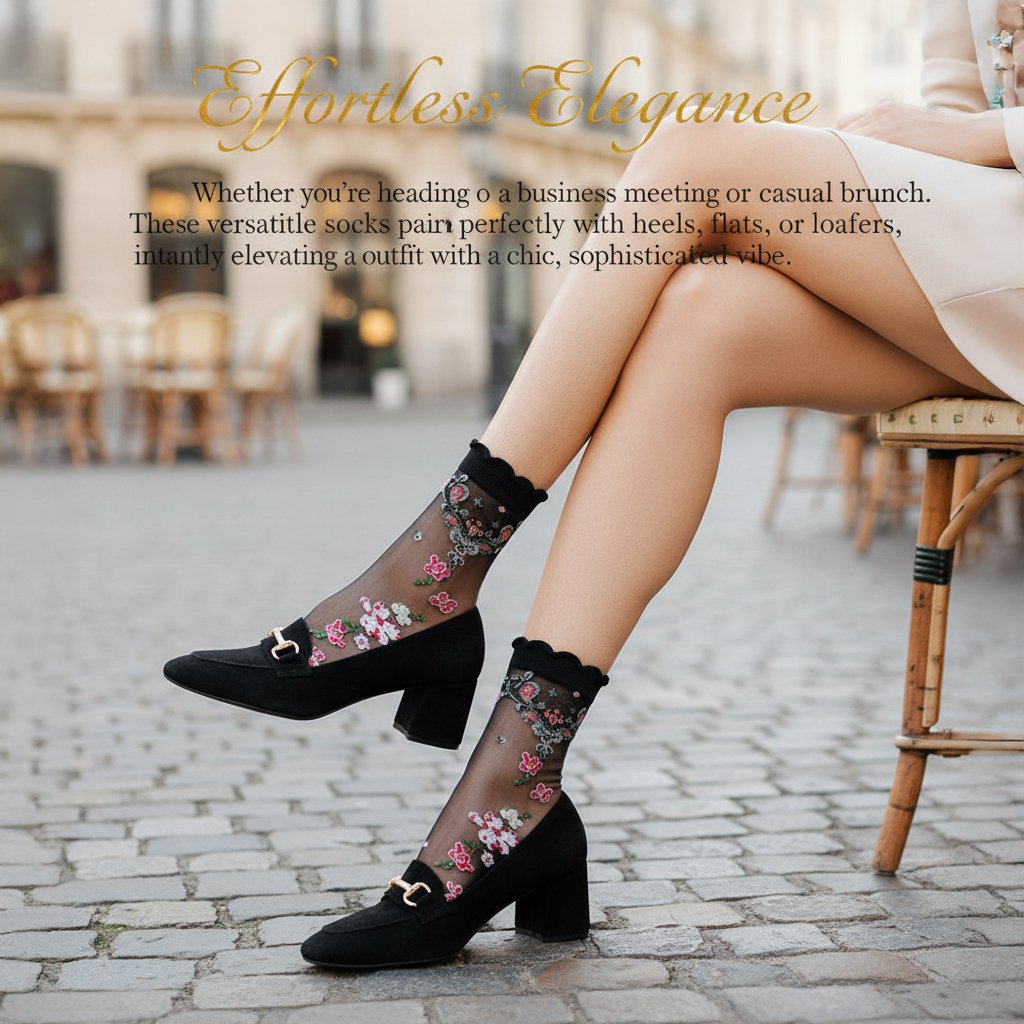 🧦Елегантни прозрачни чорапи до глезена с флорална бродерия
