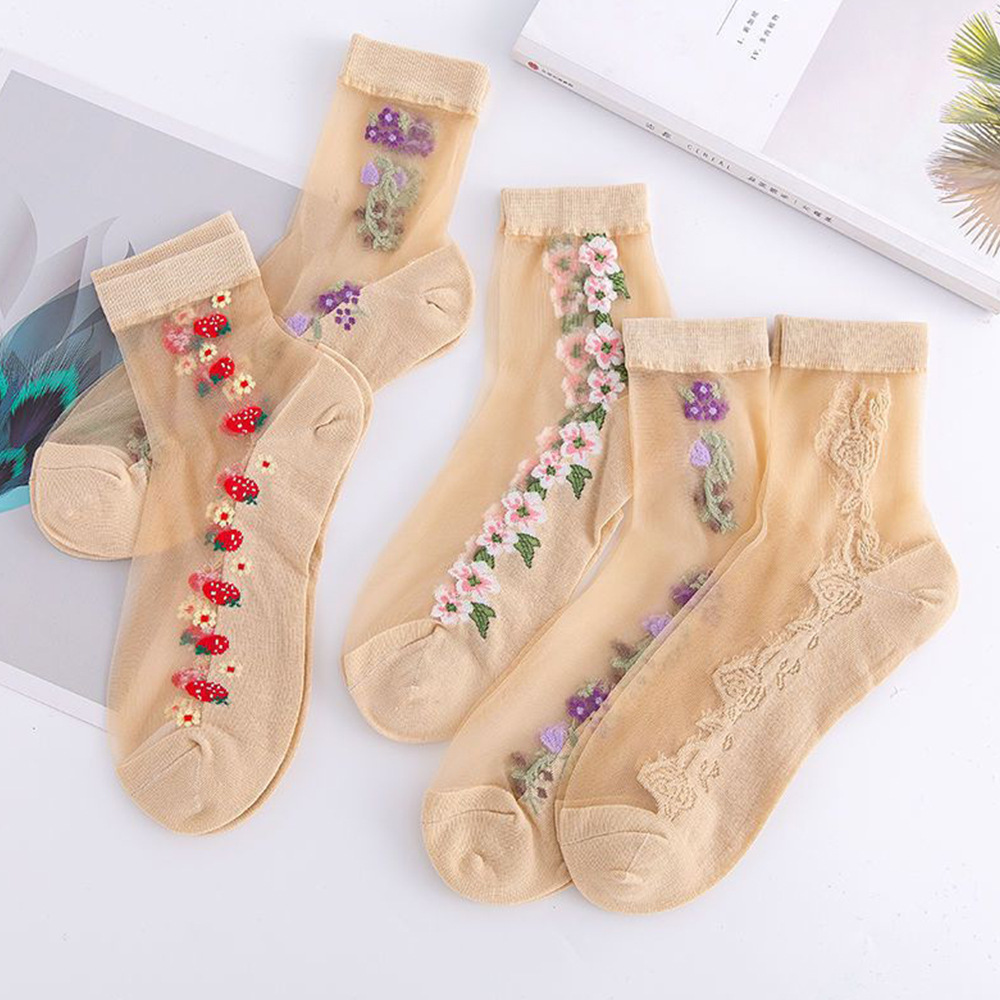 🧦Елегантни прозрачни чорапи до глезена с флорална бродерия