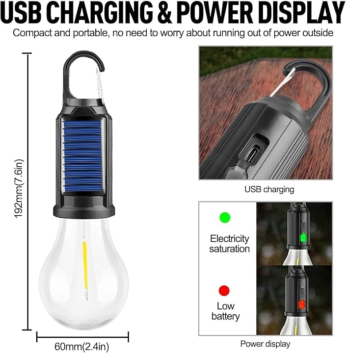 🔥Слънчеви лампи за палатки USB презареждащ се LED къмпинг фенер