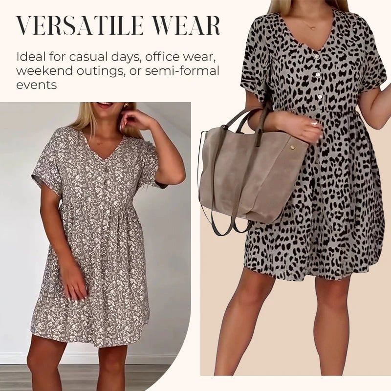 👗Дамска ежедневна рокля с V-образно деколте и къс ръкав
