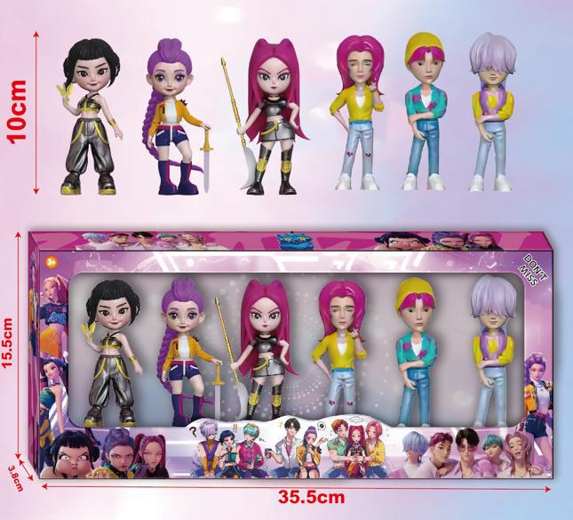 K-Pop Handheld Series - пакет от 6 екшън фигурки в подаръчна кутия, уникални дрехи и аксесоари.