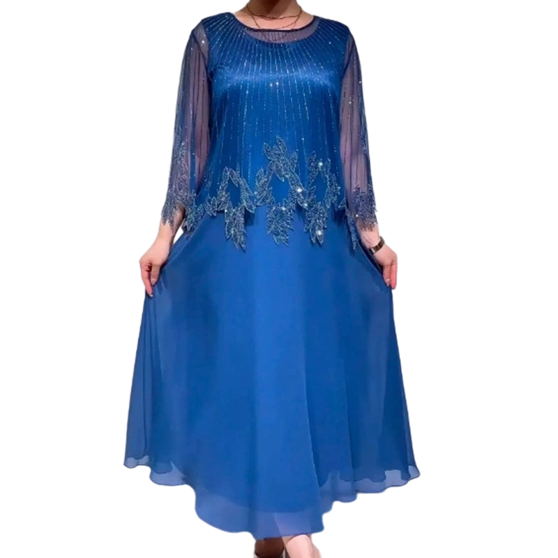 👗Елегантна едноцветна рокля с лъскав, прозрачен горен слой