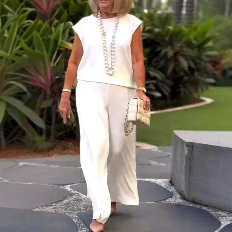 💖Дамски топ и панталон без ръкави от памук и лен