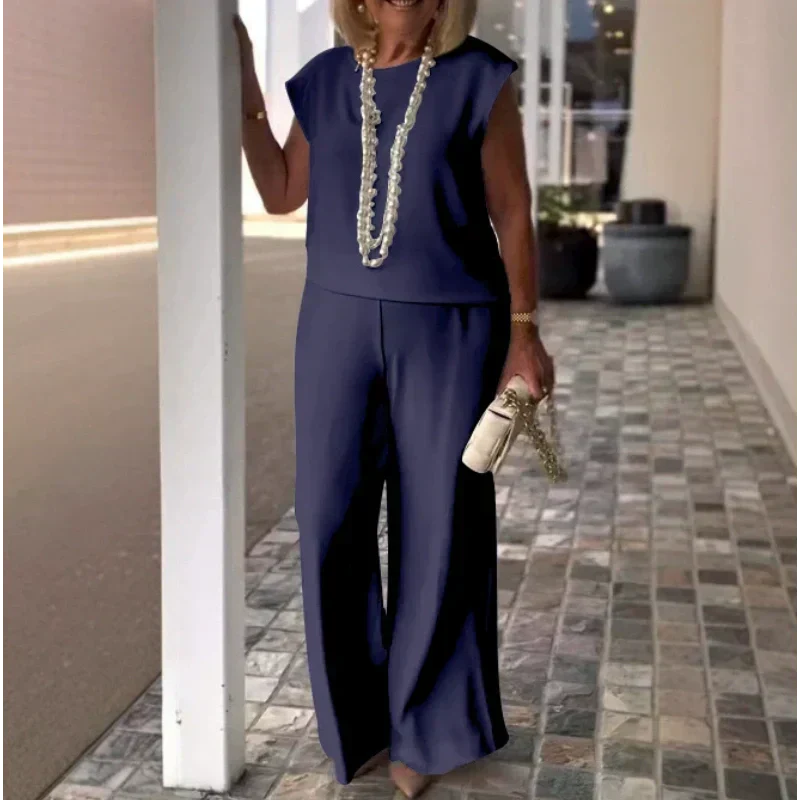 💖Дамски топ и панталон без ръкави от памук и лен