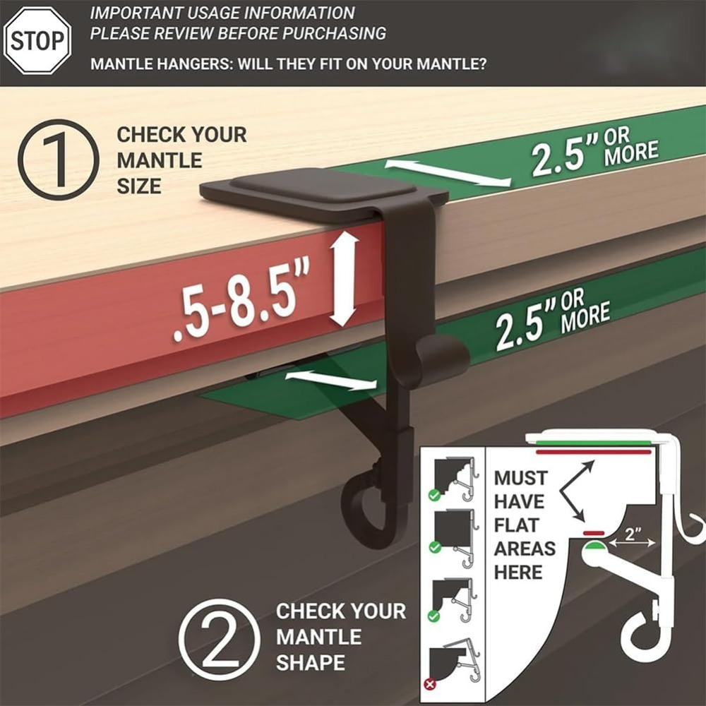Куки за гирлянди, куки за камина, ковани железни стелажи за декорация за дома, регулируеми куки, подходящи за камини, не се изисква пробиване, щипки за коледни венци, неплъзгащи се куки, подходящи за празнична декорация, коледни орнаменти.