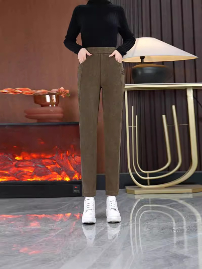 Дамски панталон с висока талия и топла подплата от полар