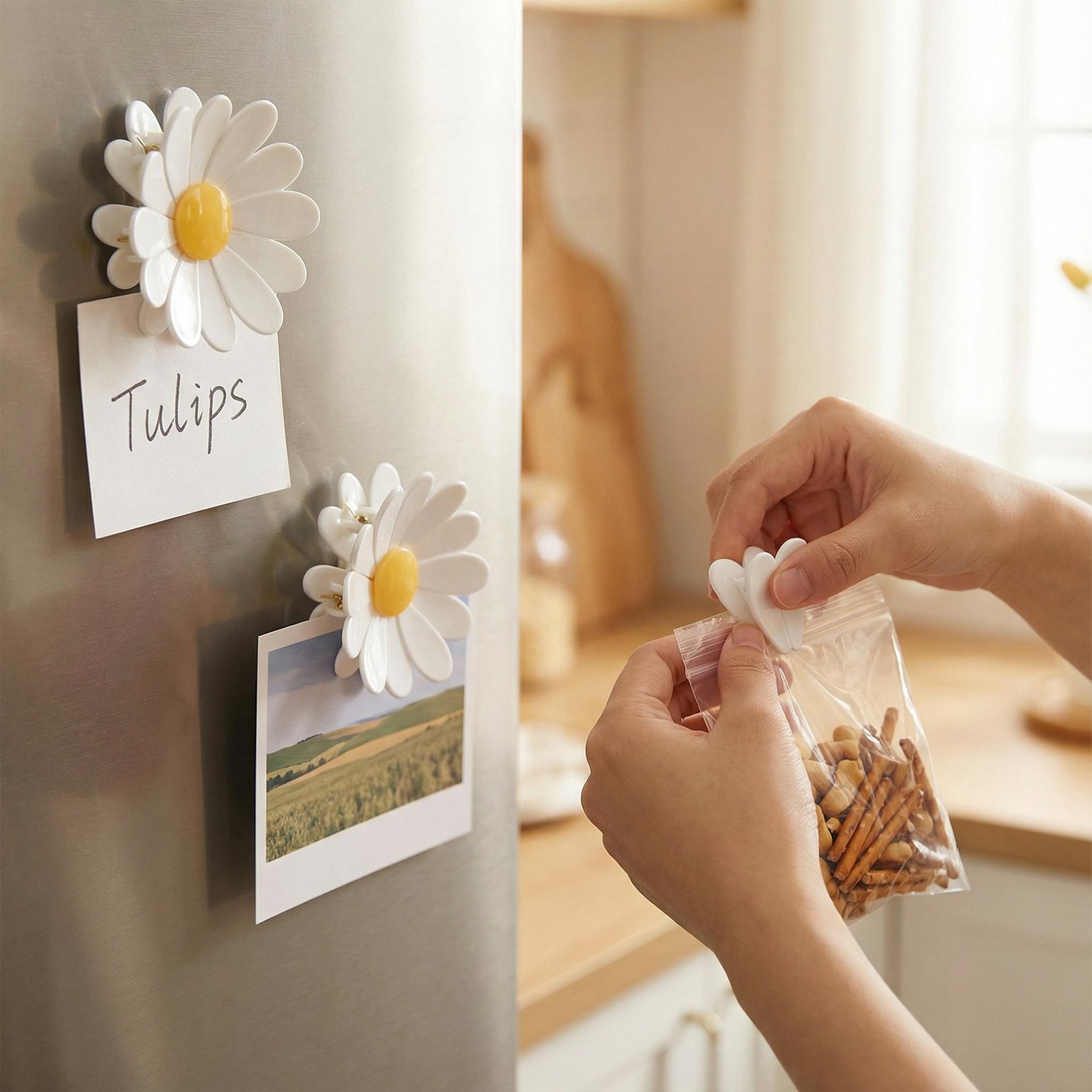 Fridge Magnetic chip clips （6 Bag Clips+1 Magnetic Base）Cute Food Sealing Clips - Cherry Blossom Bag Clips for Snack, Bread & Pet Food Storage, Fridge Organizer & Kitchen Decor Gift