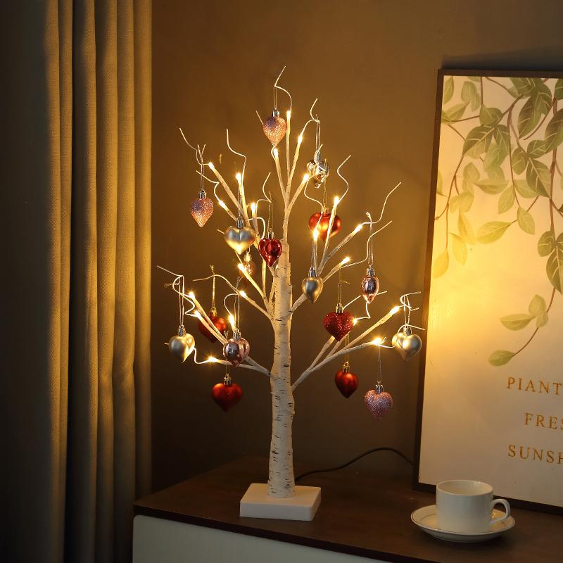 Valentine's Day Decorations Heart-Shaped Birch Lamp DIY Design Table Lighting Heart-Shaped Pendant Light Perfect for Bedside Lamps in Bedrooms Romantic Living Room Atmosphere Decor Ideal for Birthday, Engagement, and Wedding Decorations