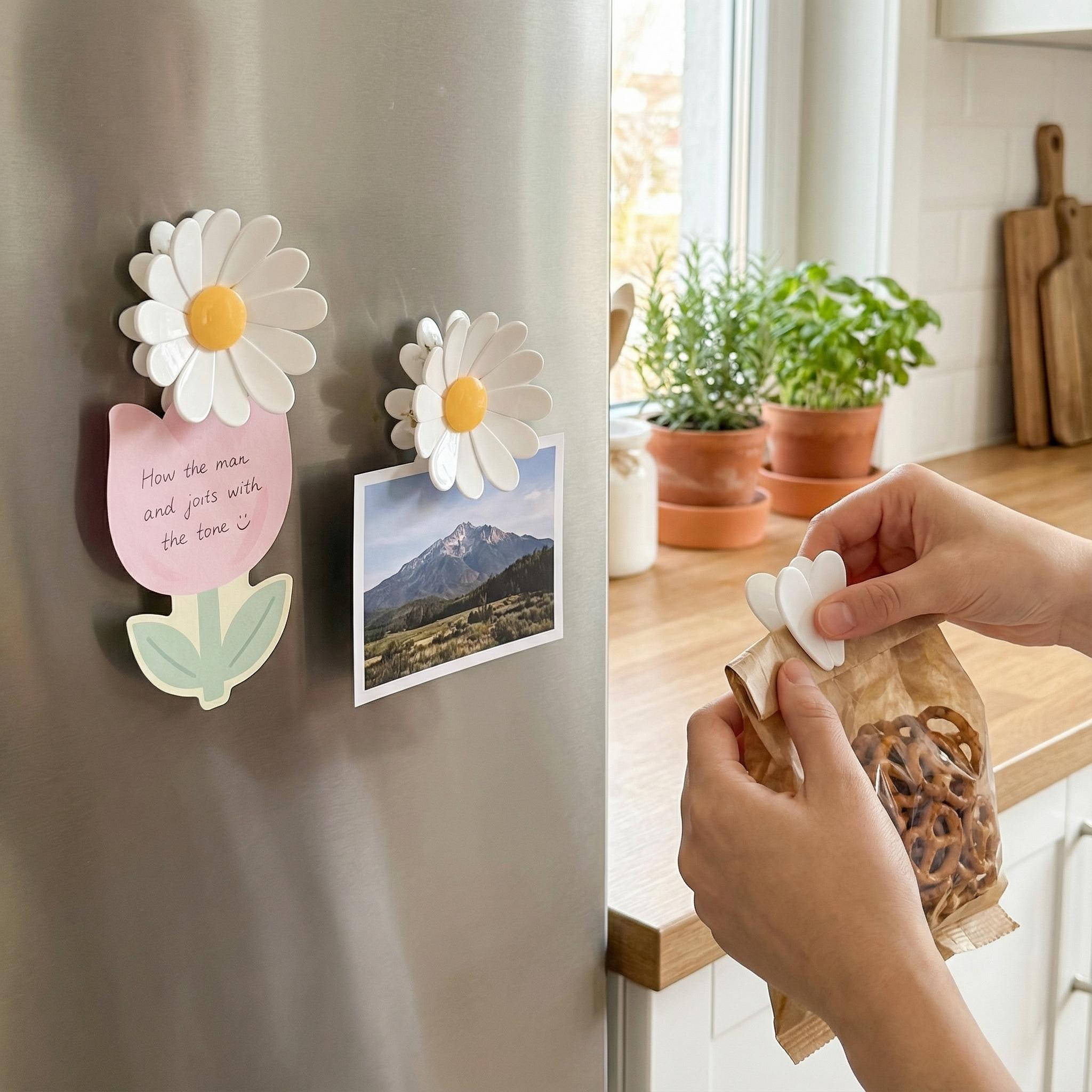 Fridge Magnetic chip clips （6 Bag Clips+1 Magnetic Base）Cute Food Sealing Clips - Cherry Blossom Bag Clips for Snack, Bread & Pet Food Storage, Fridge Organizer & Kitchen Decor Gift