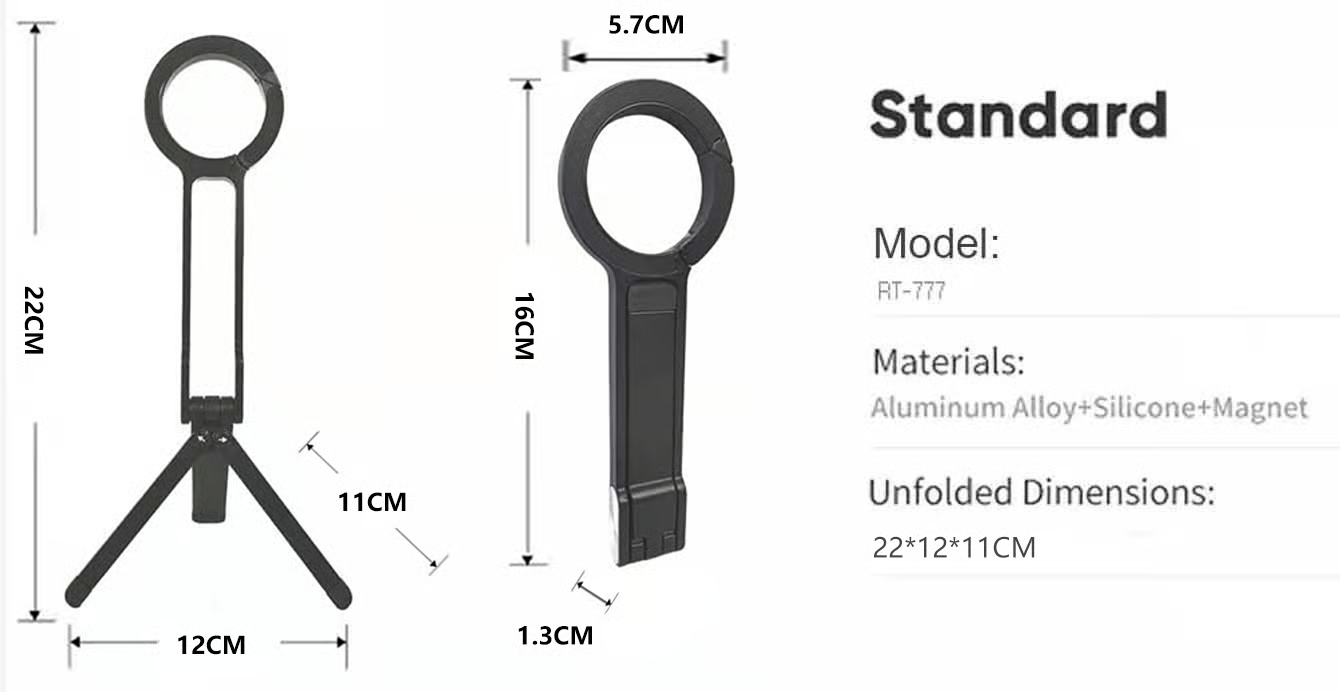 Магнитен статив за телефон за iPhone, преносим държач за телефон, мини статив (пръстен - едностранен магнитен)