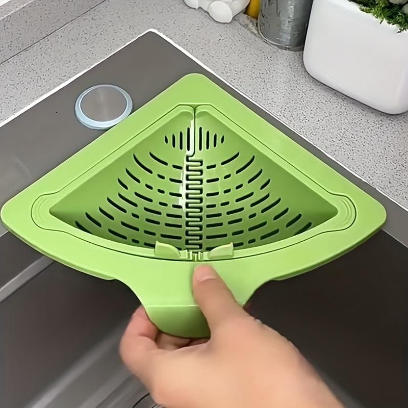 2 Counts Triangular Draining Basket Random Color Kitchen Filter Net Storage Rack Strainer for Vegetable Fruit and Rice Residue