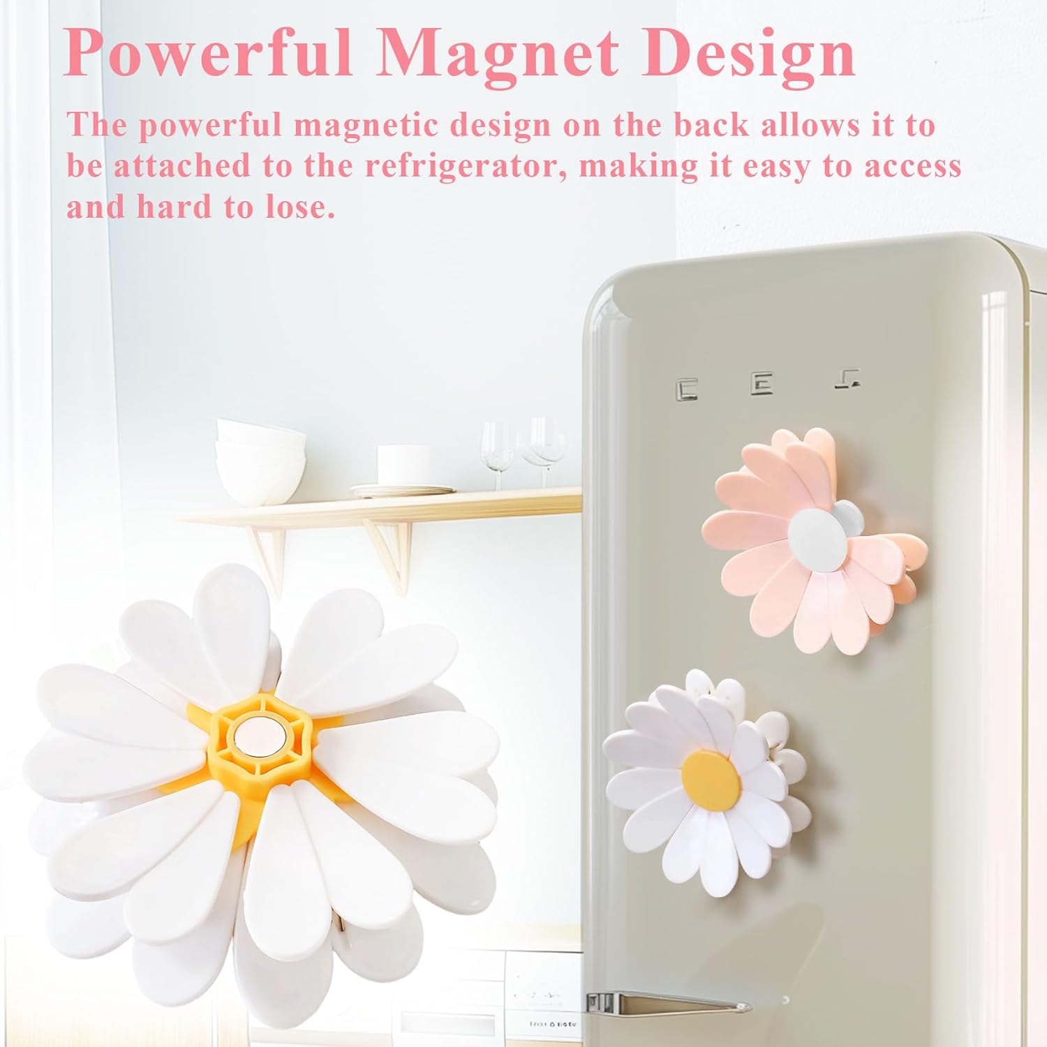 Fridge Magnetic chip clips （6 Bag Clips+1 Magnetic Base）Cute Food Sealing Clips - Cherry Blossom Bag Clips for Snack, Bread & Pet Food Storage, Fridge Organizer & Kitchen Decor Gift