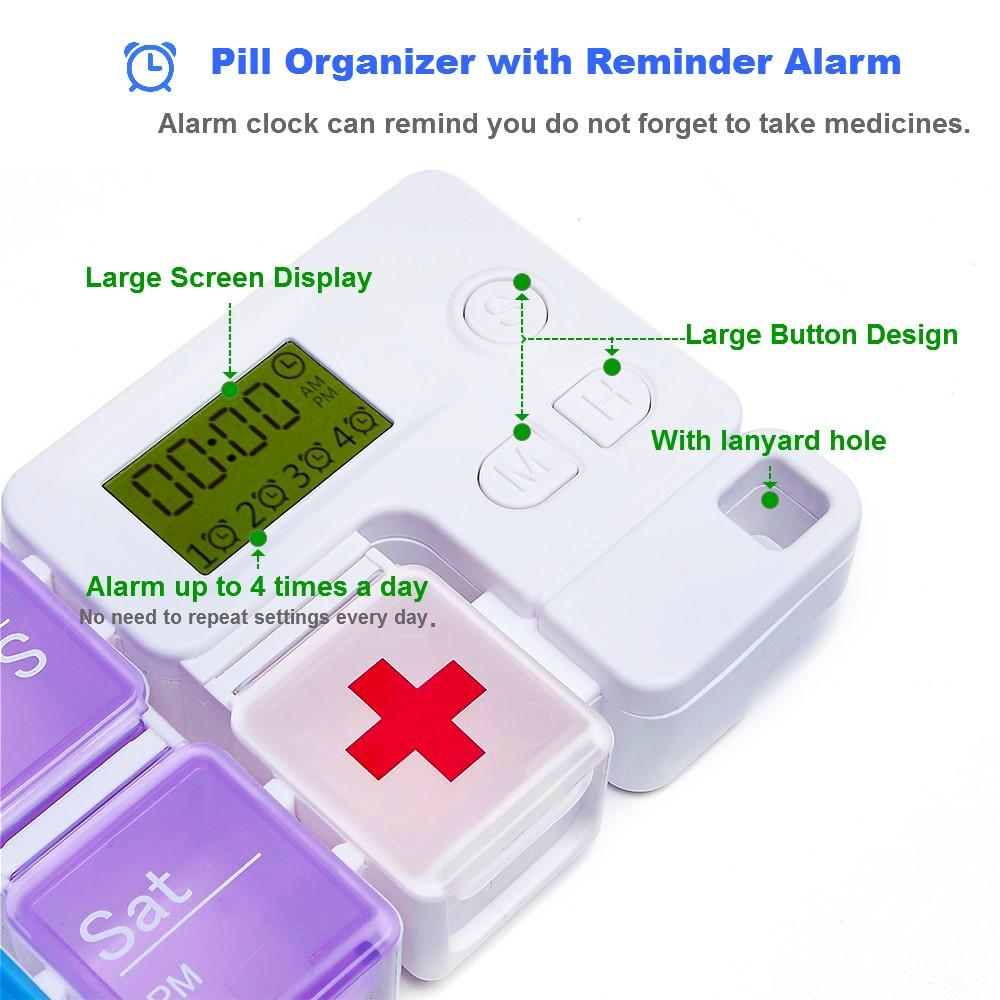 [TBSoon] Pill Box with Alarms, Loud Sound, Large Compartment,Large Screen,Moisture-Proof Design,Hold Vitamins,Fish Oil,Weekly Pill Box/Cases,Daily Medicine Dispenser, Pill Organizer with Alarms