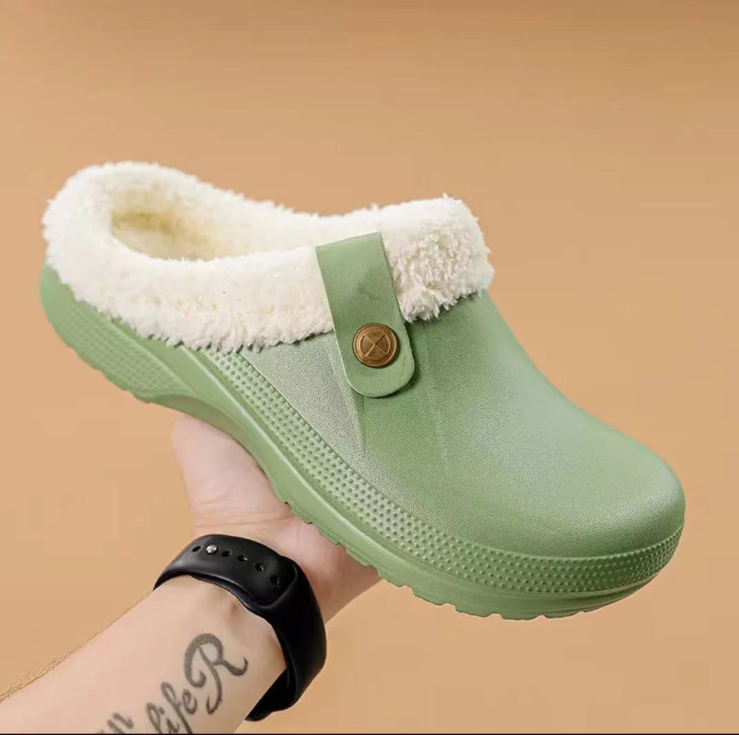 Дамски зимни чехли тип мокасини - мека горна част от EVA и плюшена подплата, неплъзгаща се TPR подметка, топли обувки за дома с опора на свода, уютни домашни обувки за студено време, вътрешни чехли, плюшена подплата отвътре