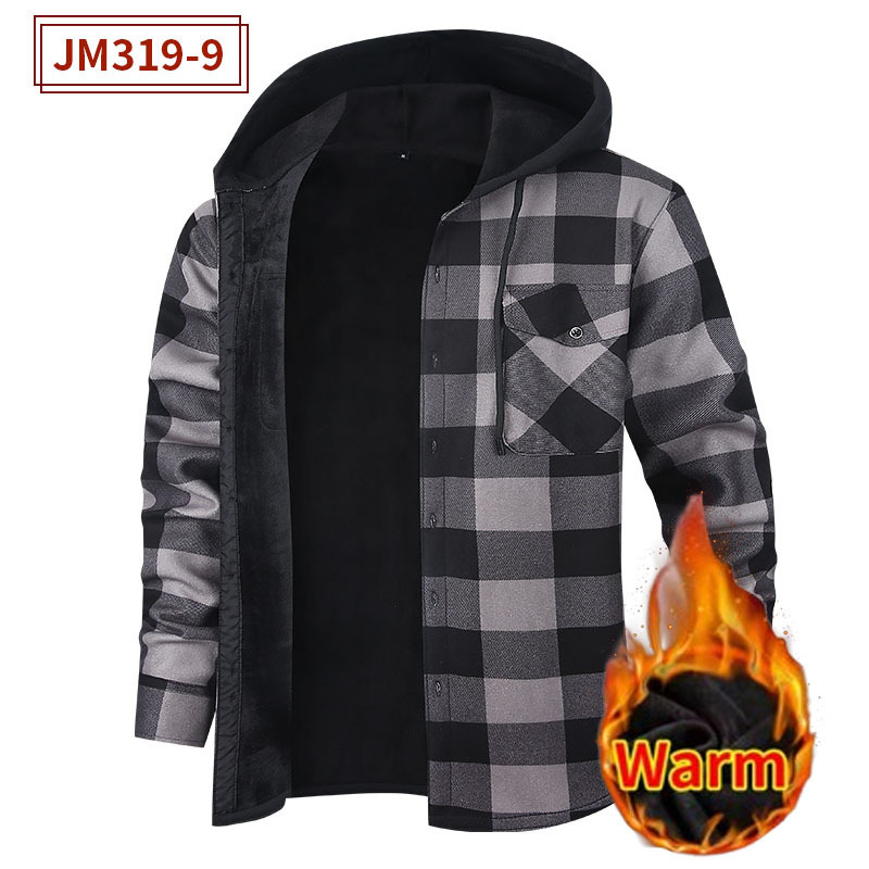 Men's Checkered Flannel Shirt Jacket - Hooded Long Sleeve Button-Up Overshirt with Double Chest Pockets, Fleece-Lined Thickened Winter Coat, Relaxed Fit Outdoor Casual (EU Sizing)