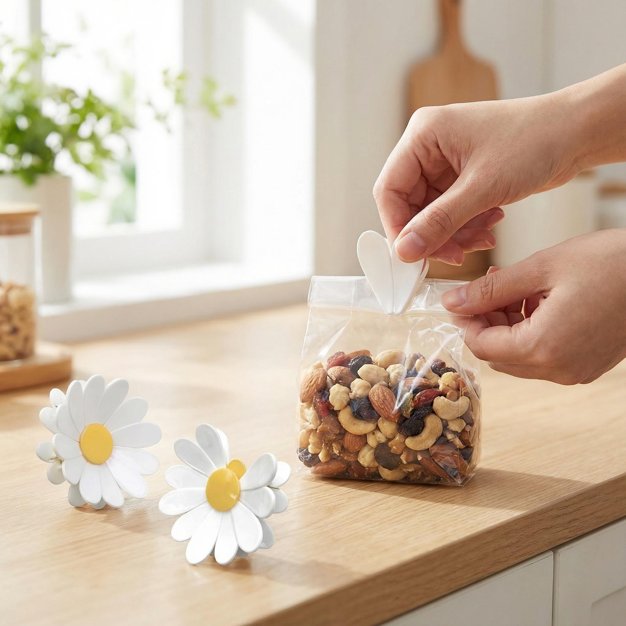 Fridge Magnetic chip clips （6 Bag Clips+1 Magnetic Base）Cute Food Sealing Clips - Cherry Blossom Bag Clips for Snack, Bread & Pet Food Storage, Fridge Organizer & Kitchen Decor Gift
