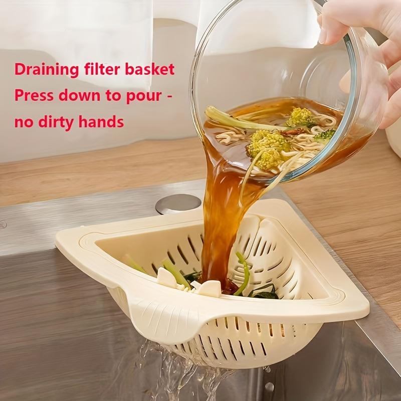 2 Counts Triangular Draining Basket Random Color Kitchen Filter Net Storage Rack Strainer for Vegetable Fruit and Rice Residue