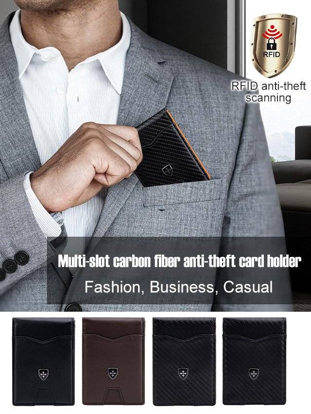 Минималистичен портфейл от въглеродни влакна с защита от кражба за множество карти